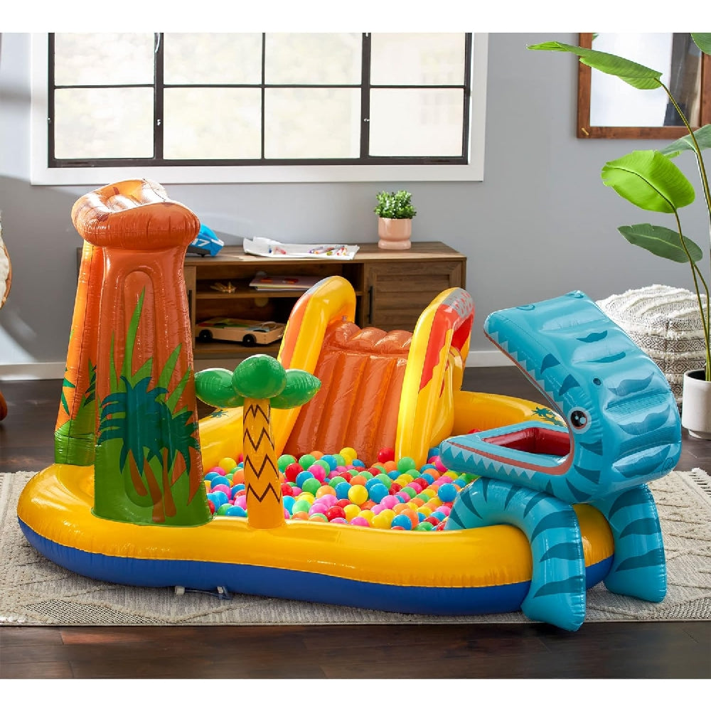 INTEX Dinosaur Inflatable Play Center – Volcano Splash Pad with Slide, Dino Hoops & Ball Game - Image 4