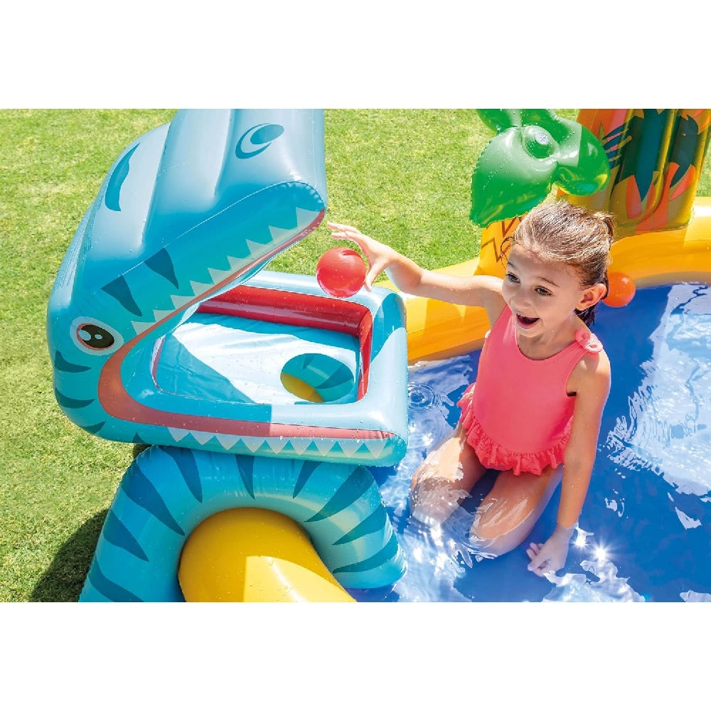 INTEX Dinosaur Inflatable Play Center – Volcano Splash Pad with Slide, Dino Hoops & Ball Game - Image 5