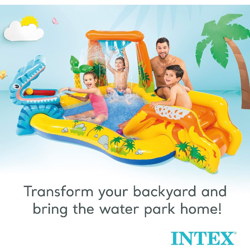 INTEX Dinosaur Inflatable Play Center – Volcano Splash Pad with Slide, Dino Hoops & Ball Game - Image 6