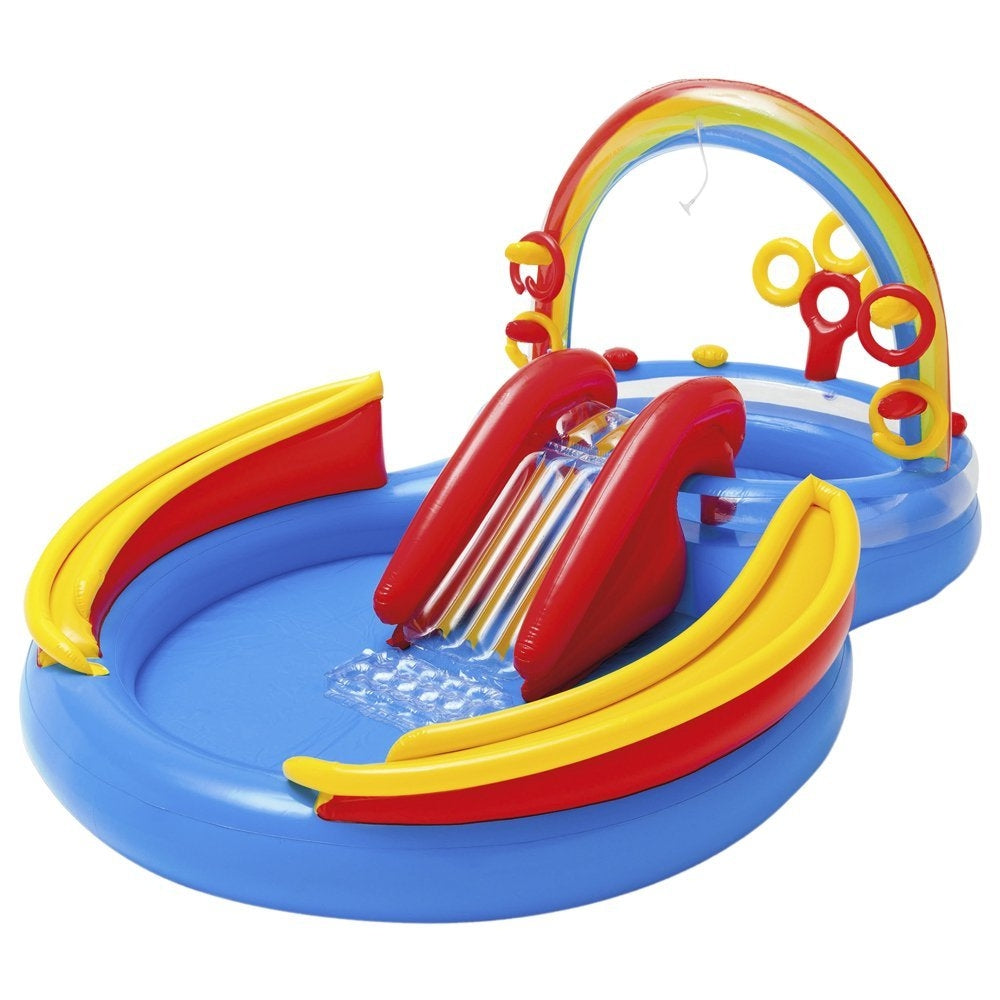 INTEX Rainbow Ring Inflatable Play Center – Mega Water Park with Slide, Sprayer & Ring Toss