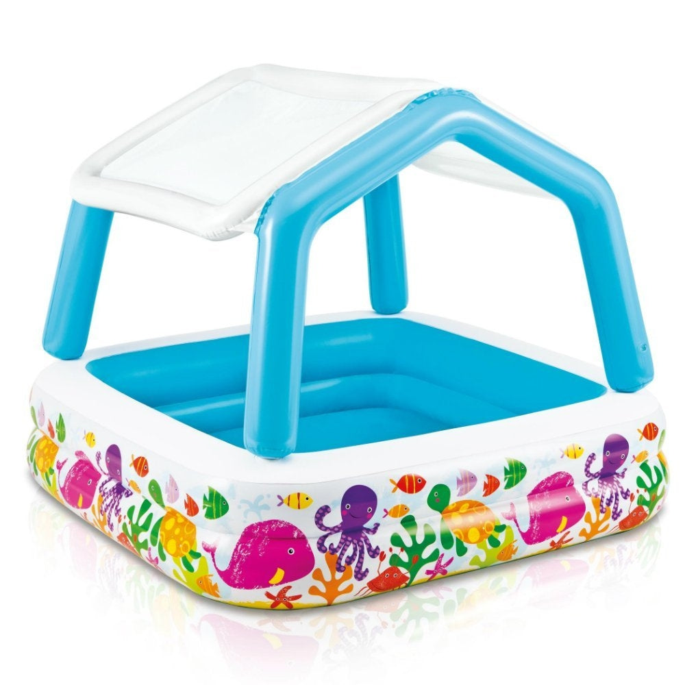 INTEX Sun Shade Inflatable Baby Pool – Removable Canopy for UV Protection & Padded Floor for Comfort