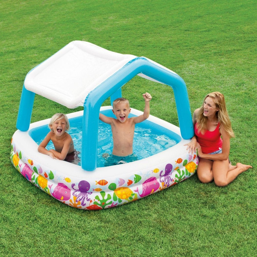 INTEX Sun Shade Inflatable Baby Pool – Removable Canopy for UV Protection & Padded Floor for Comfort - Image 2