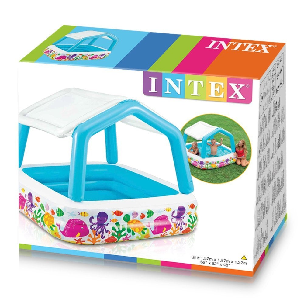 INTEX Sun Shade Inflatable Baby Pool – Removable Canopy for UV Protection & Padded Floor for Comfort - Image 3