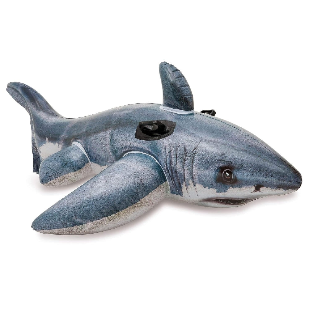 INTEX Great White Shark Ride-On – Realistic 3D Shark Inflatable Pool Float with Heavy-Duty Grip