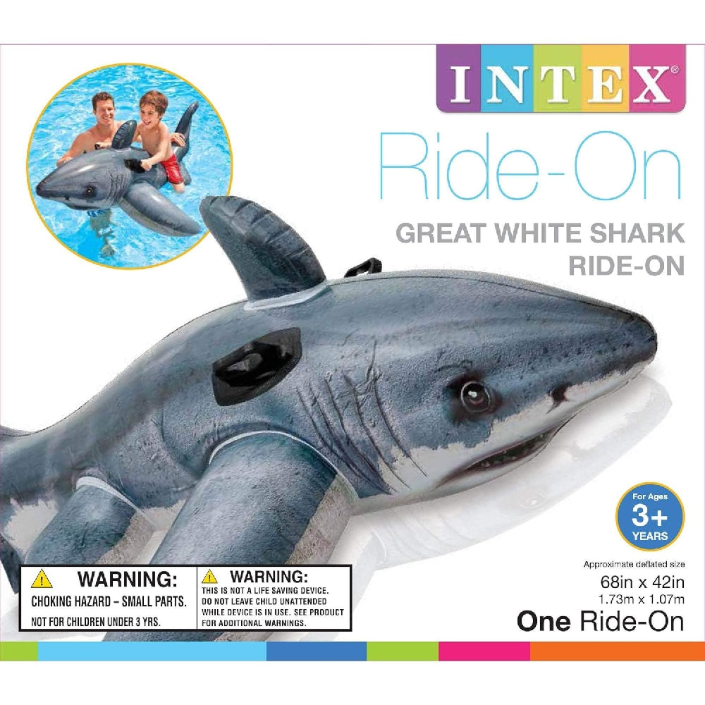 INTEX Great White Shark Ride-On – Realistic 3D Shark Inflatable Pool Float with Heavy-Duty Grip - Image 3