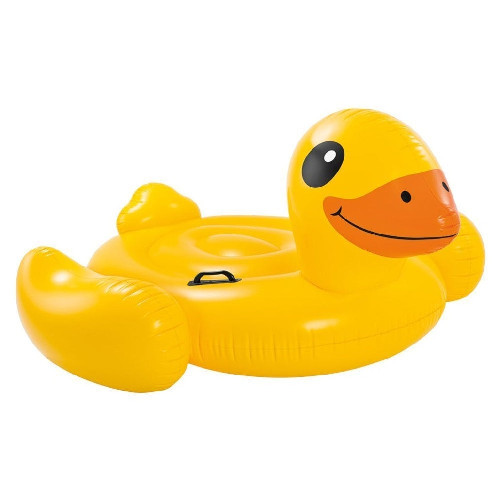 INTEX Giant Yellow Duck Ride-On Float – Classic Rubber Duckie Style Inflatable Lounge with Safety Handles