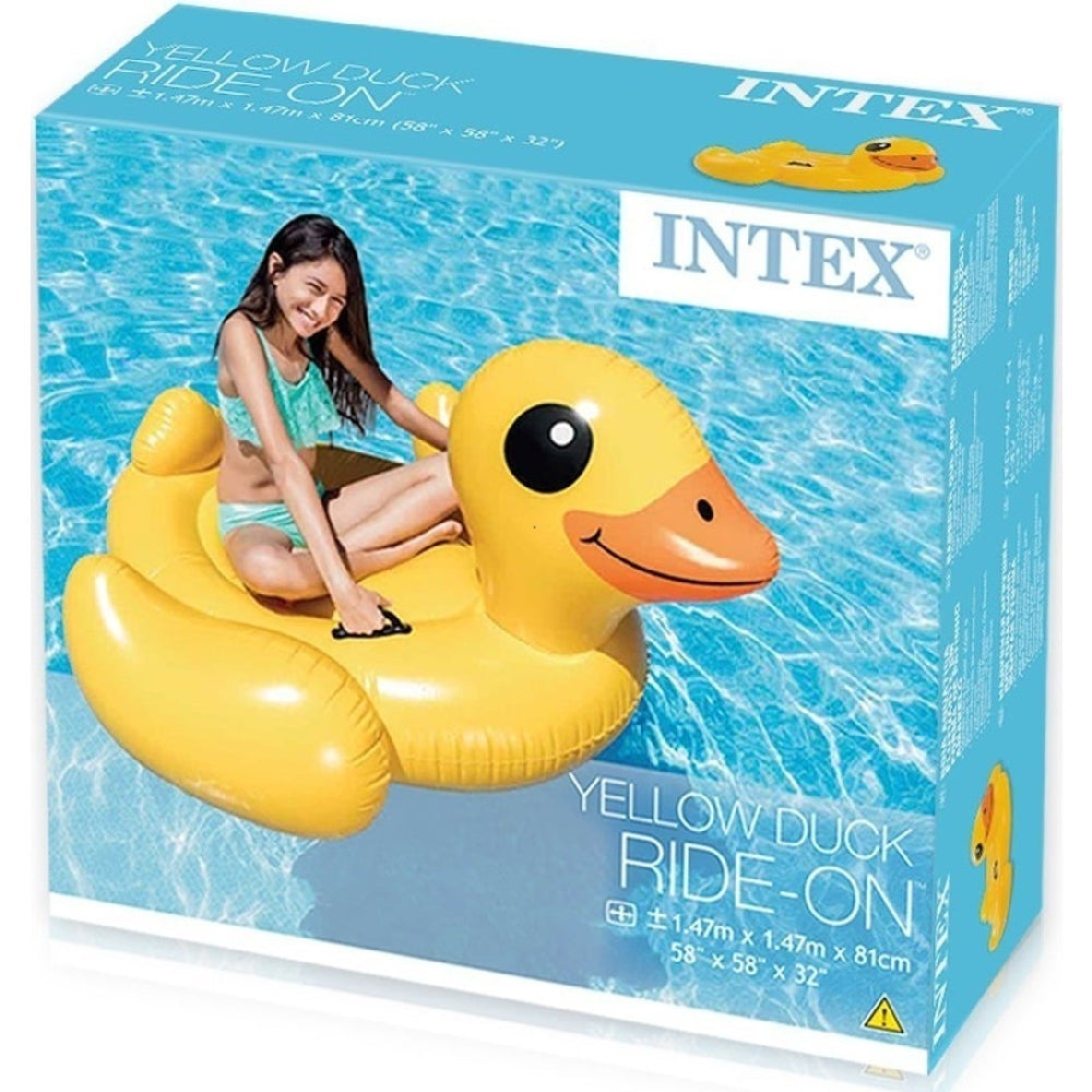 INTEX Giant Yellow Duck Ride-On Float – Classic Rubber Duckie Style Inflatable Lounge with Safety Handles - Image 6