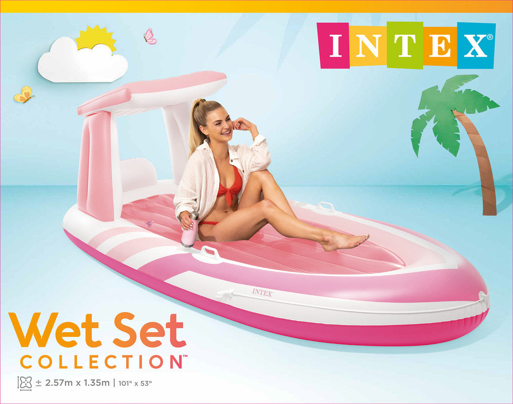 INTEX Pink Paradise Island Boat Float – Luxury Inflatable Lounge with Detachable Canopy & Cup Holders (13+) - Image 7