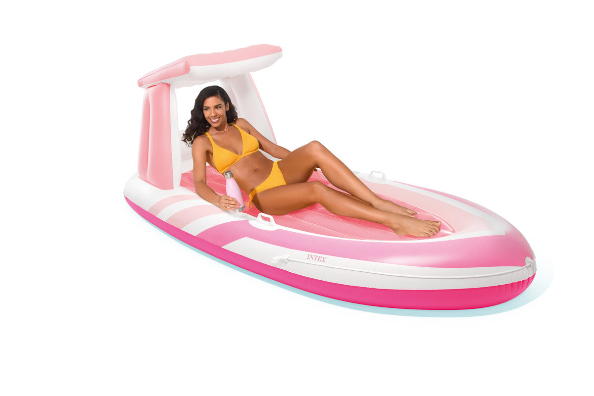 INTEX Pink Paradise Island Boat Float – Luxury Inflatable Lounge with Detachable Canopy & Cup Holders (13+)