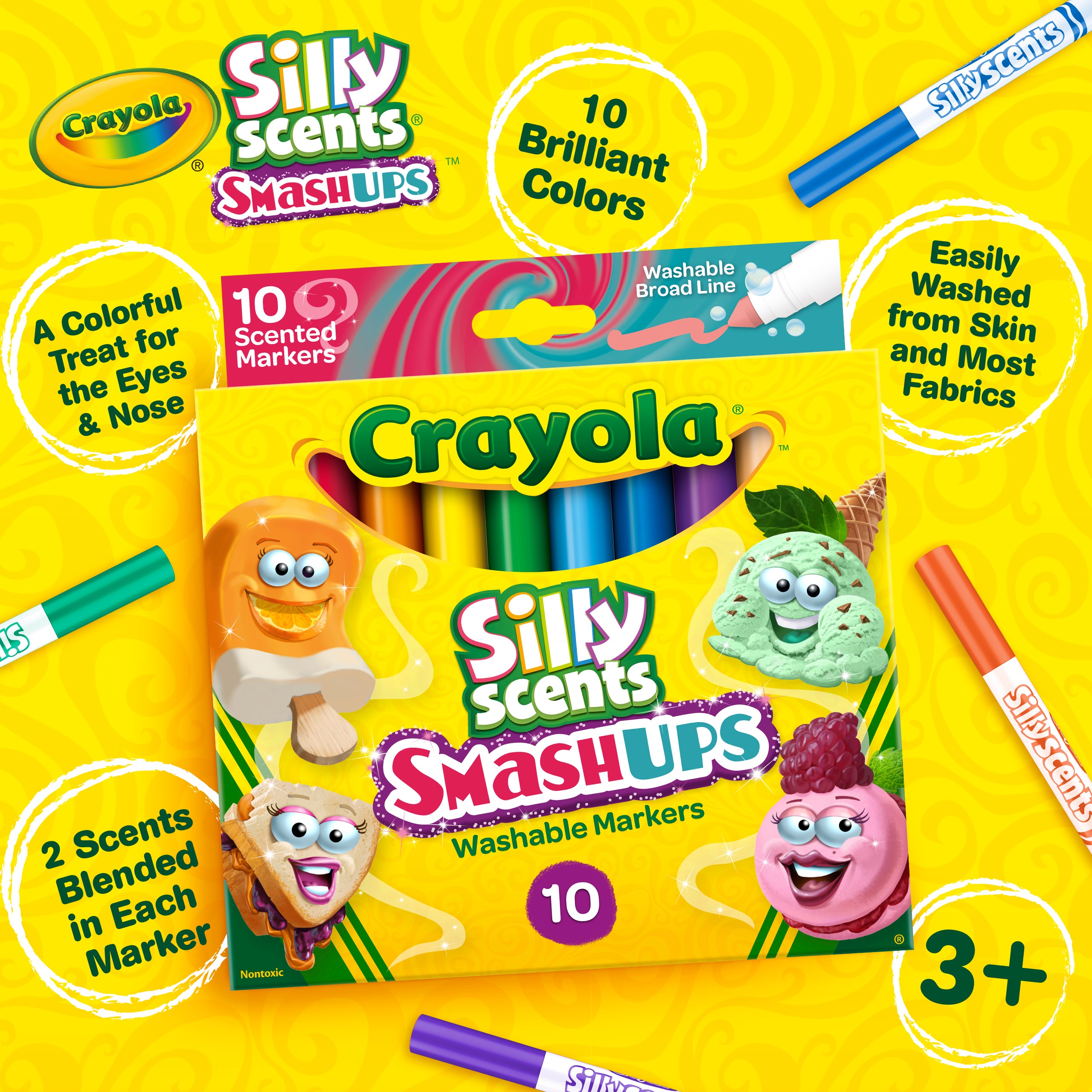 CRAYOLA Silly Scents Smash Up, Washable Markers 10Colors
