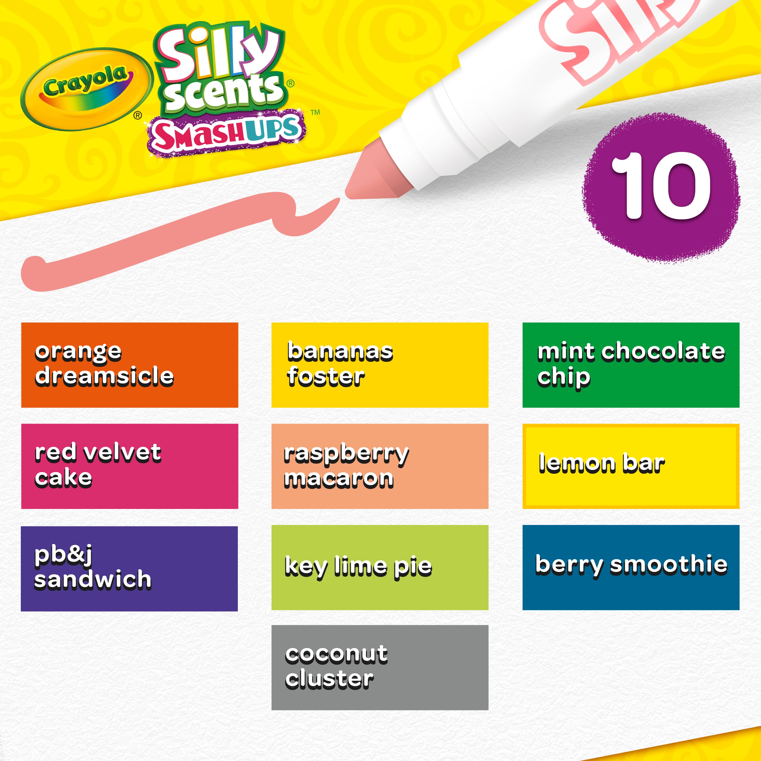 CRAYOLA Silly Scents Smash Up, Washable Markers 10Colors