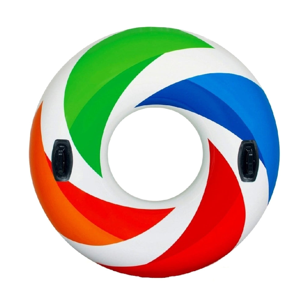 INTEX Color Whirl Inflatable Tube – High-Visibility Swirl Design Pool Ring with Heavy-Duty Handles