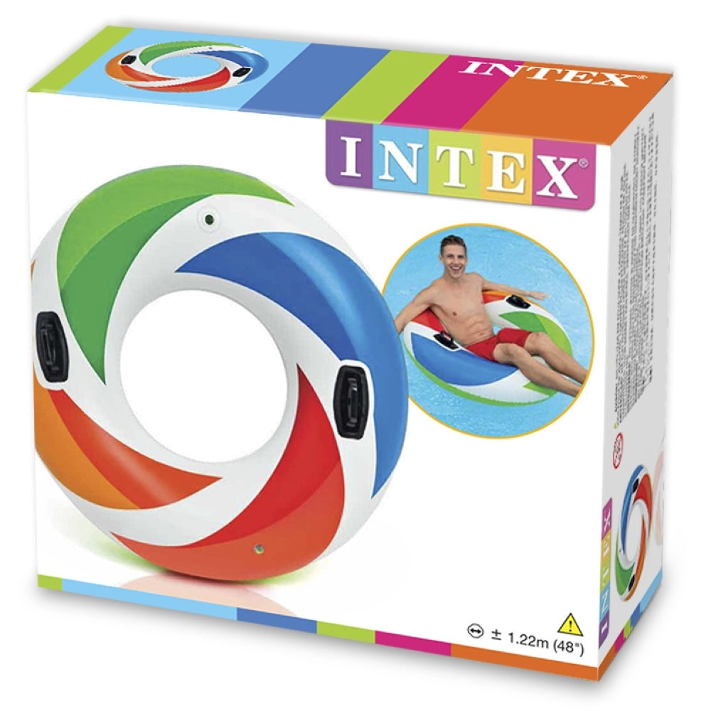 INTEX Color Whirl Inflatable Tube – High-Visibility Swirl Design Pool Ring with Heavy-Duty Handles - Image 2
