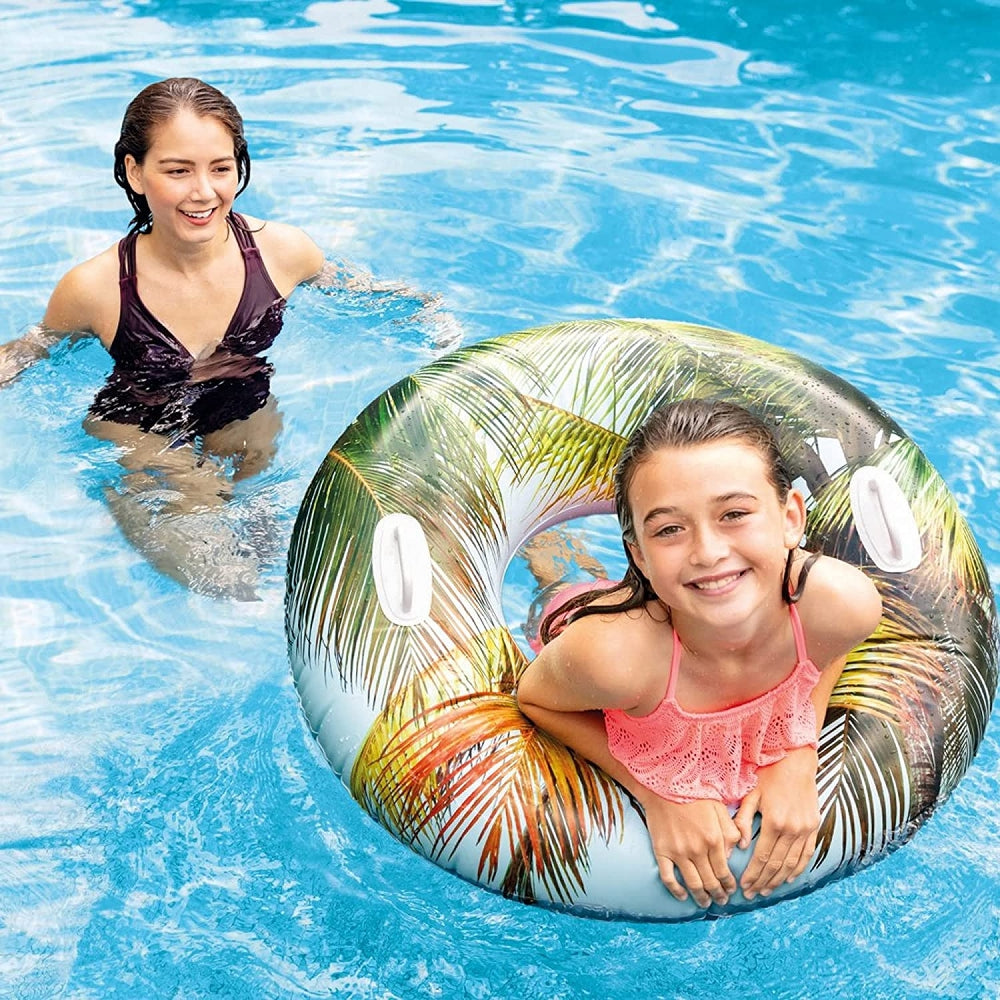 INTEX Tropical Flower Transparent Tube – Elegant Floral Print Swim Ring with Heavy-Duty Handles - Image 5