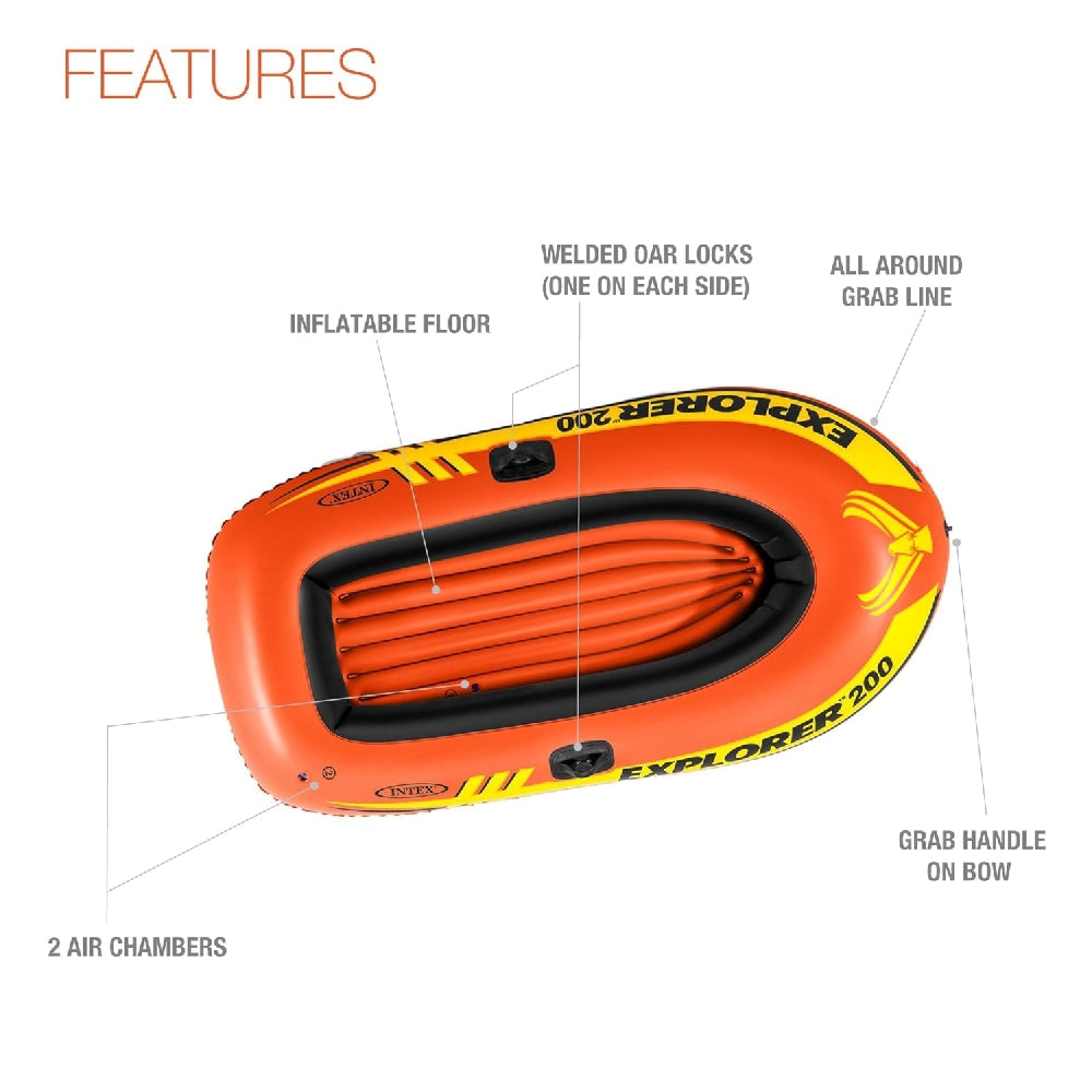INTEX Explorer 200 Inflatable Boat – 2-Person Recreational Rowing Raft with 2 Air Chambers - Image 4