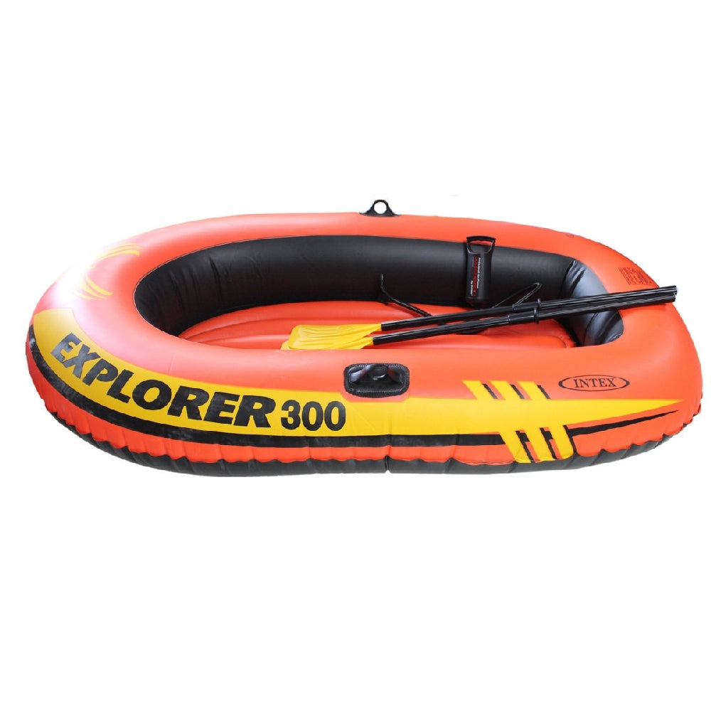 INTEX Explorer 300 Inflatable Boat Set – 3-Person Recreational Lake Raft with Aluminum Oars & Air Pump - Image 2