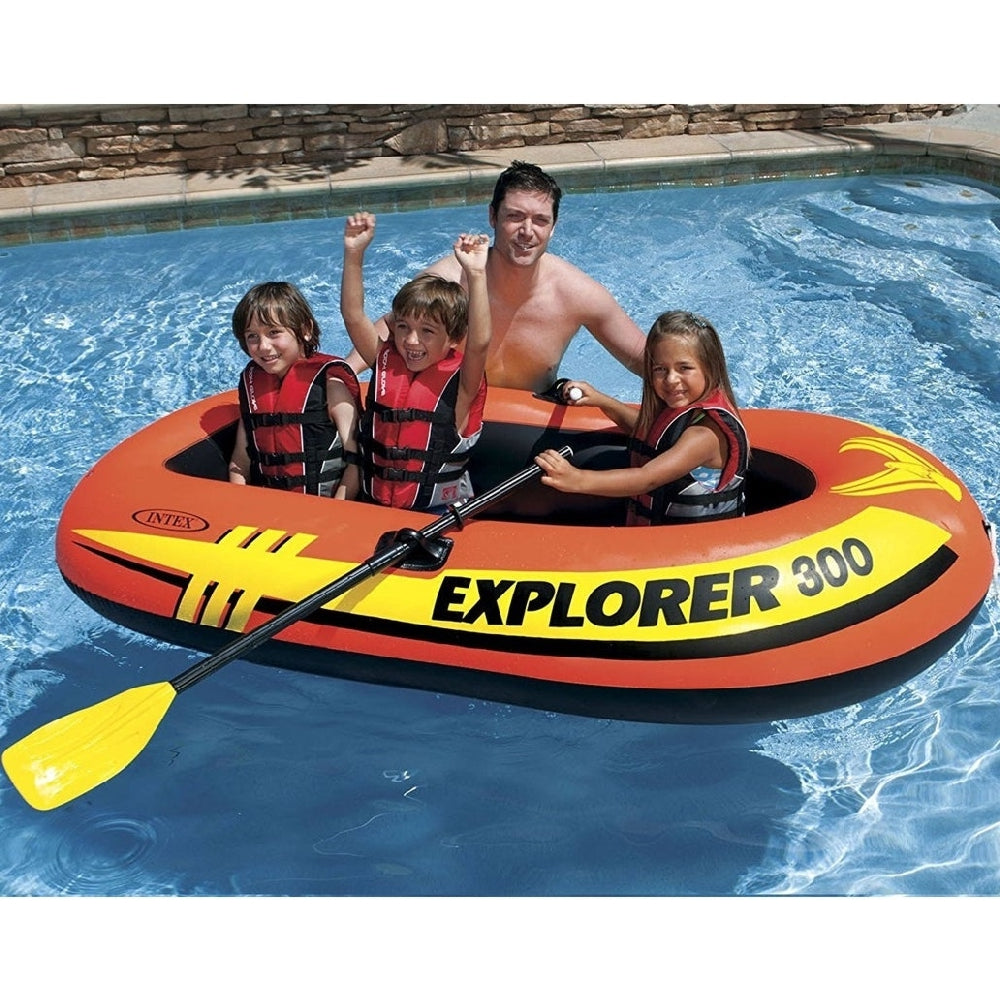 INTEX Explorer 300 Inflatable Boat Set – 3-Person Recreational Lake Raft with Aluminum Oars & Air Pump - Image 4