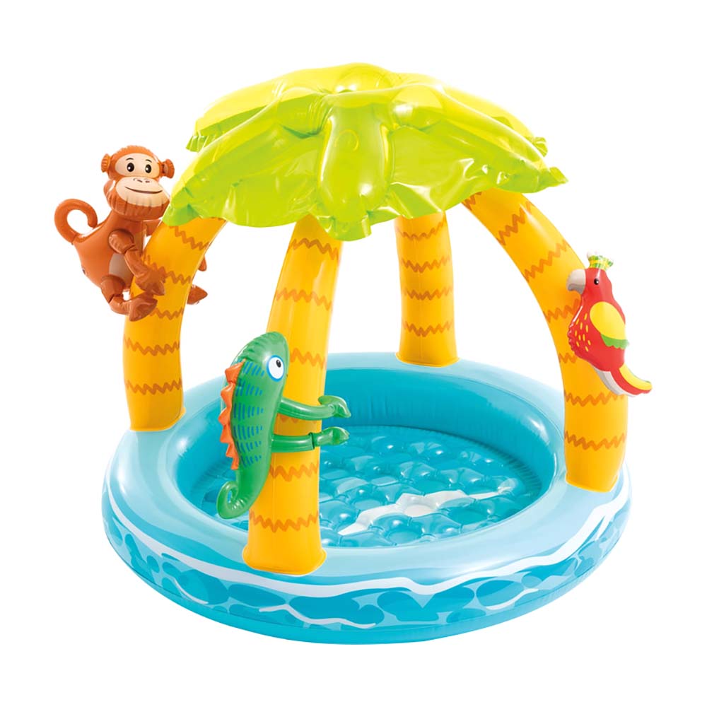 INTEX Tropical Island Baby Pool – Toddler Splash Pool with Built-in Sunshade Canopy and Inflatable Palm Tree