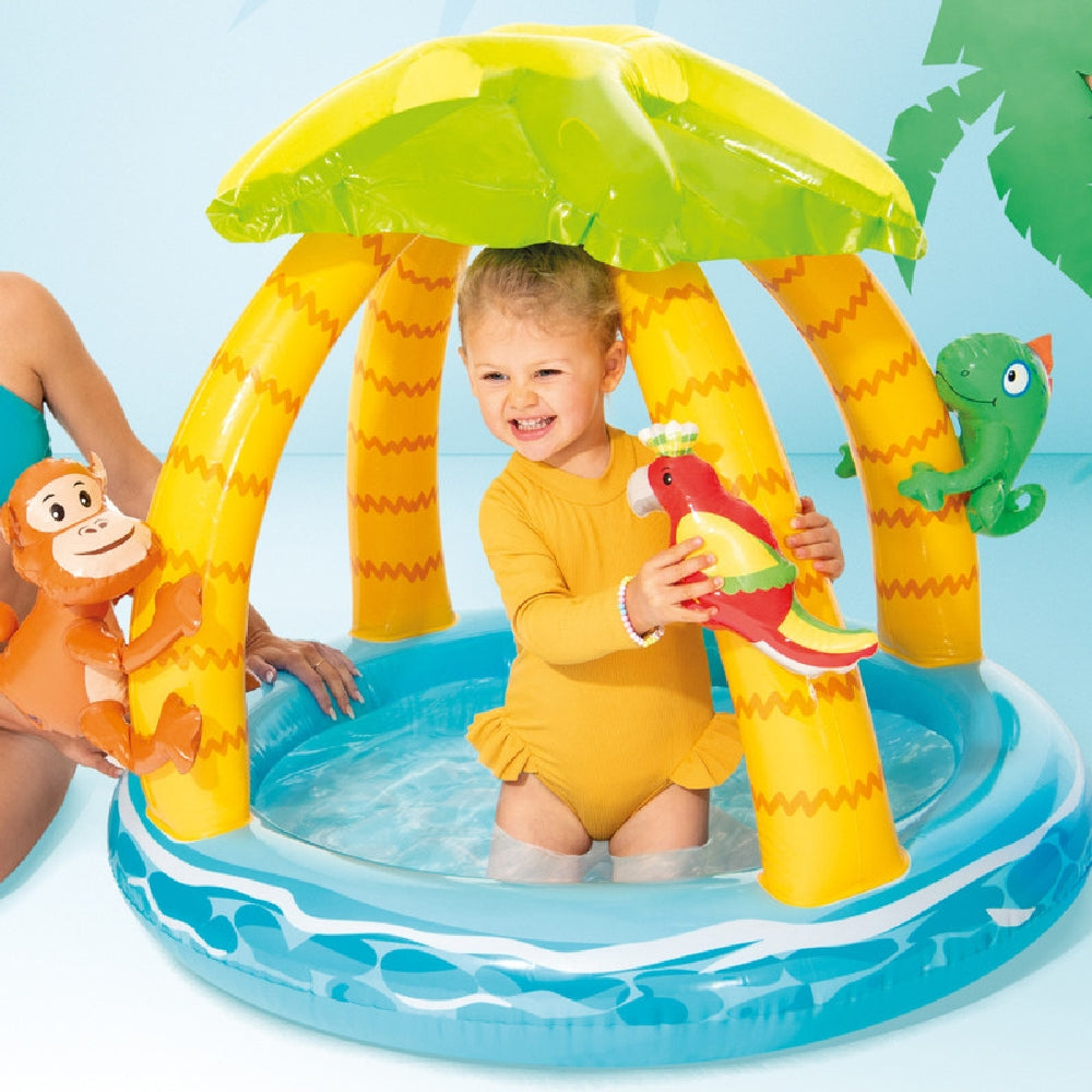 INTEX Tropical Island Baby Pool – Toddler Splash Pool with Built-in Sunshade Canopy and Inflatable Palm Tree - Image 2