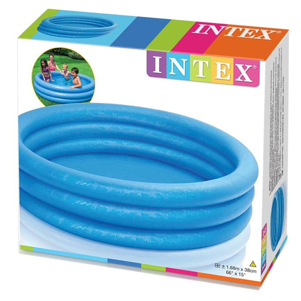 INTEX 3-Ring Crystal Blue Inflatable Pool – Clear Sidewall Wading Pool with Padded Inflatable Floor - Image 4