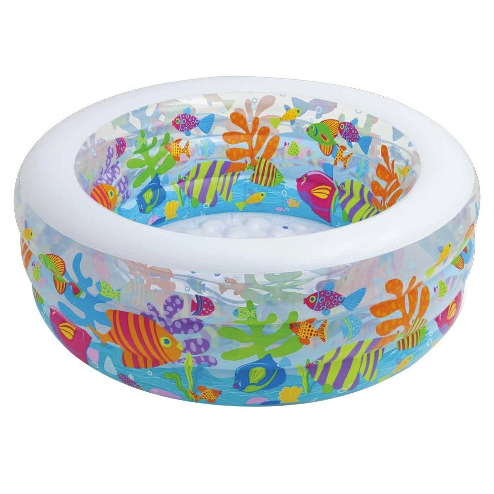 INTEX Aquarium Inflatable Pool – 5ft Square Padded Floor Splash Pool with Artistic Marine Graphics