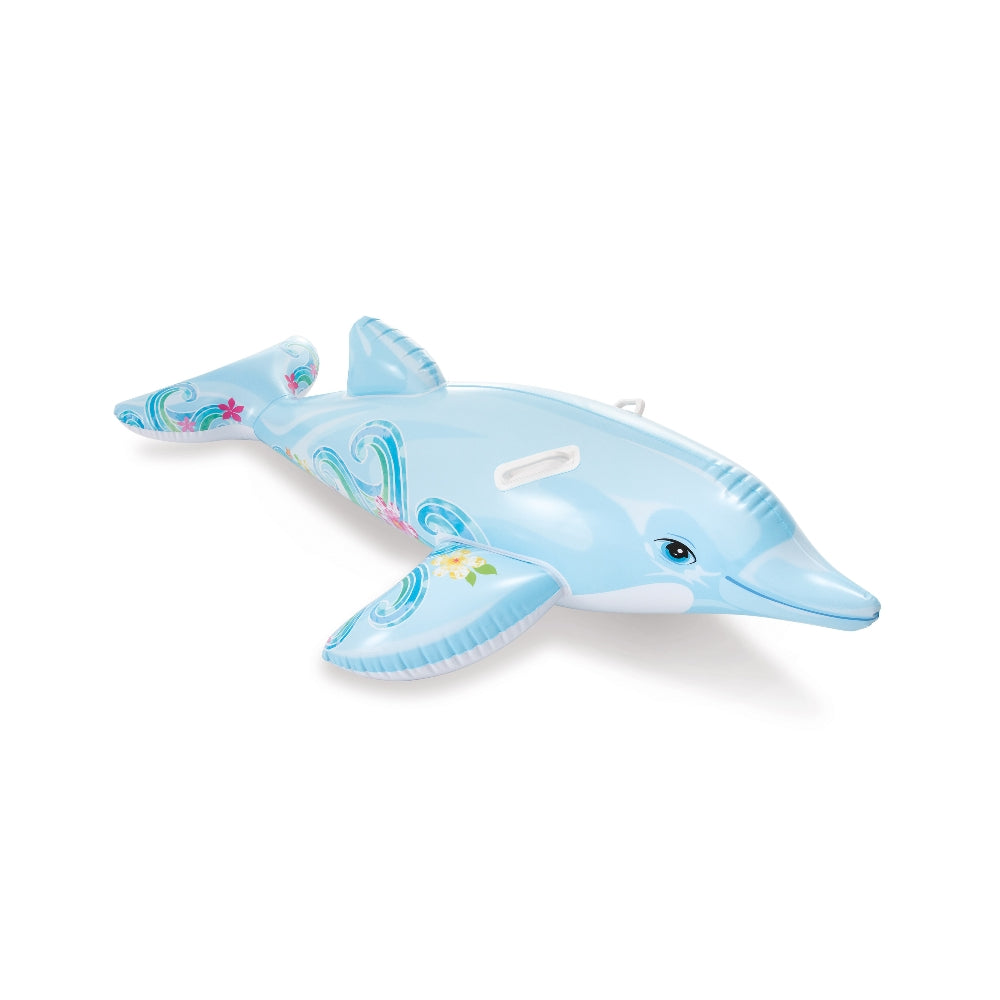 INTEX Dolphin Ride-On Pool Float – Friendly 3D Inflatable Dolphin with Dual Stability Handles