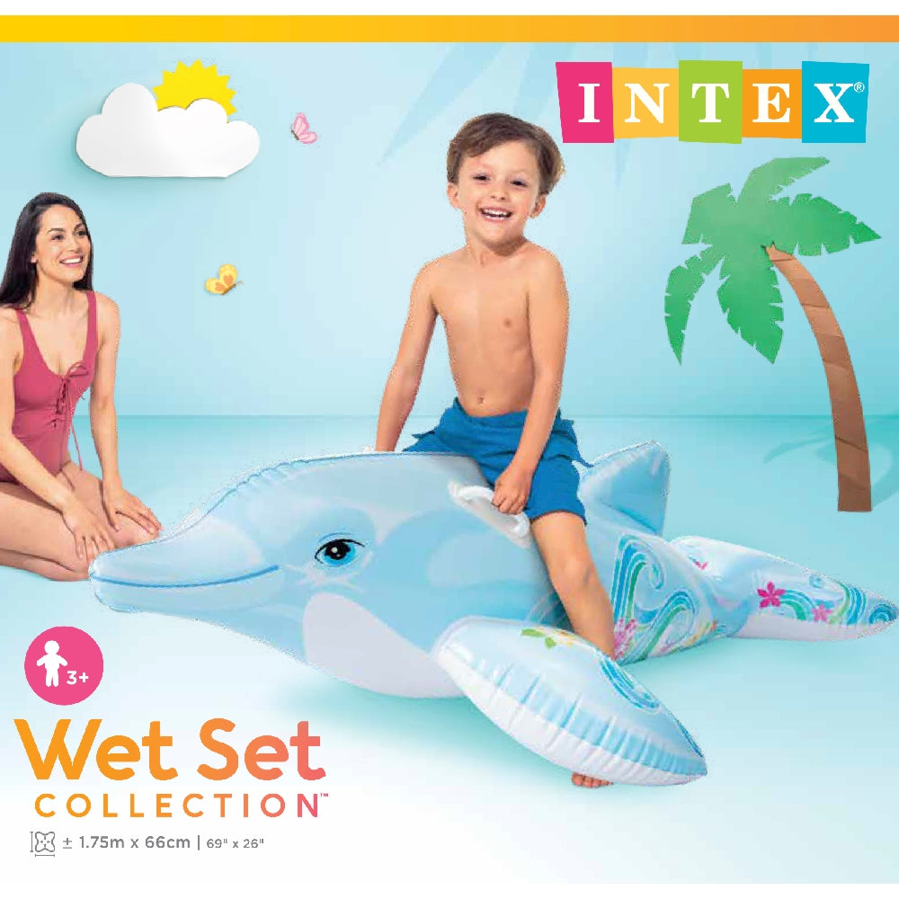 INTEX Dolphin Ride-On Pool Float – Friendly 3D Inflatable Dolphin with Dual Stability Handles - Image 3