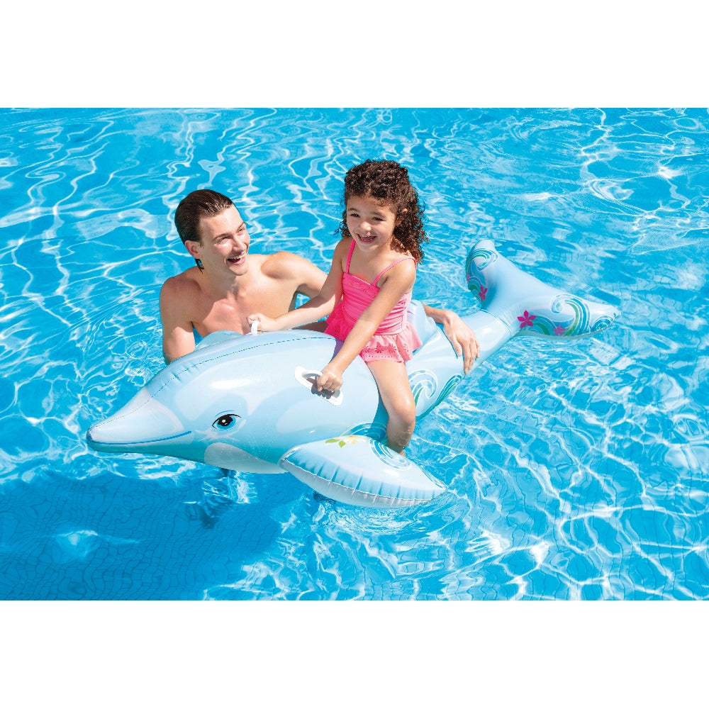 INTEX Dolphin Ride-On Pool Float – Friendly 3D Inflatable Dolphin with Dual Stability Handles - Image 4