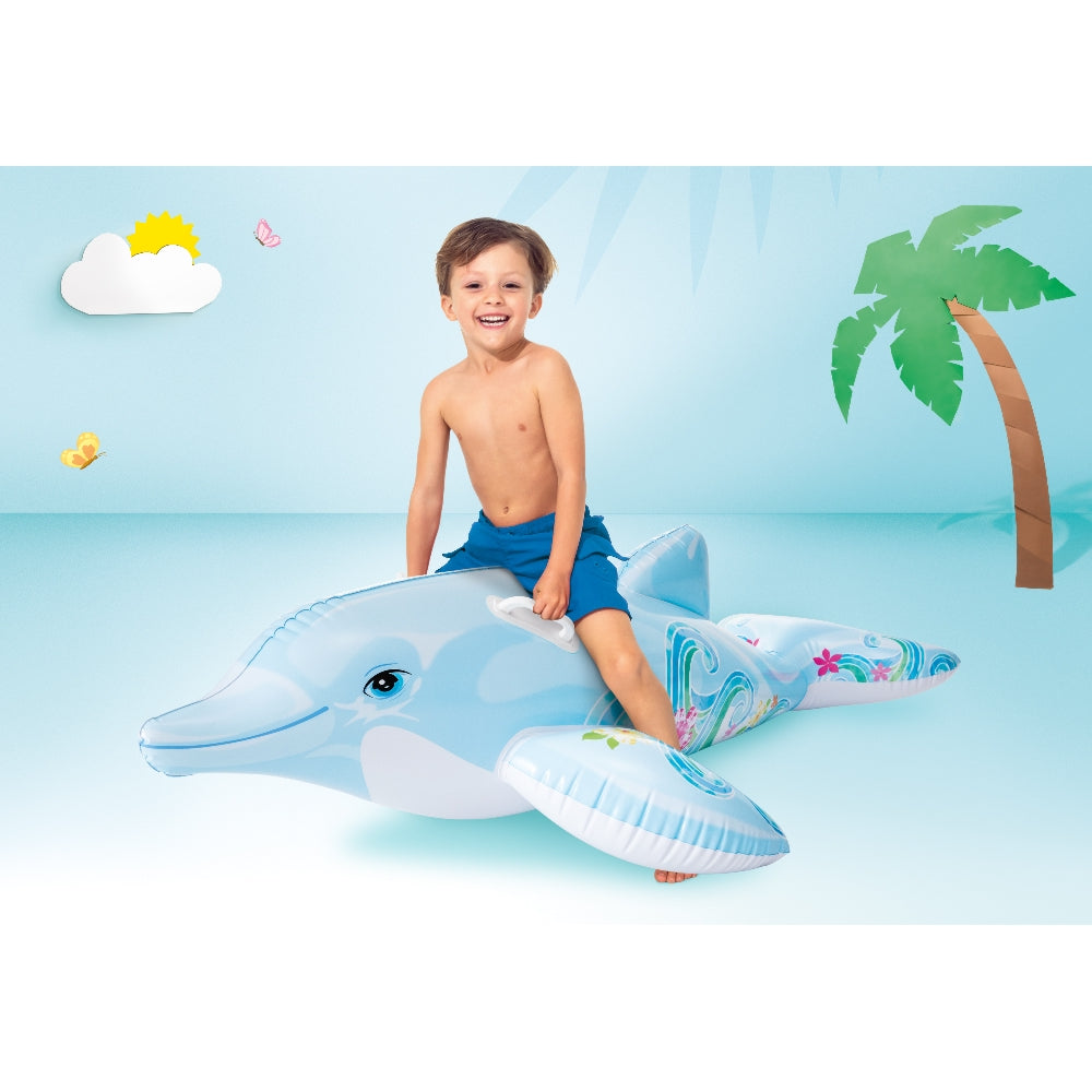 INTEX Dolphin Ride-On Pool Float – Friendly 3D Inflatable Dolphin with Dual Stability Handles - Image 5