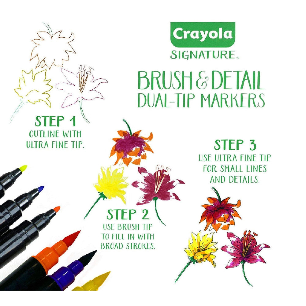 CRAYOLA LLC Crayola Signature Brush & Detail Dual-Tip Markers Unisex, 9+ Years, Pack of 16 - Image 4