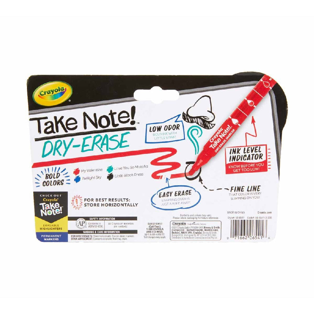 CRAYOLA LLC Crayola Take Note Low Odor Dry Erase Markers Unisex, 10+ Years, Pack of 4 - Image 6