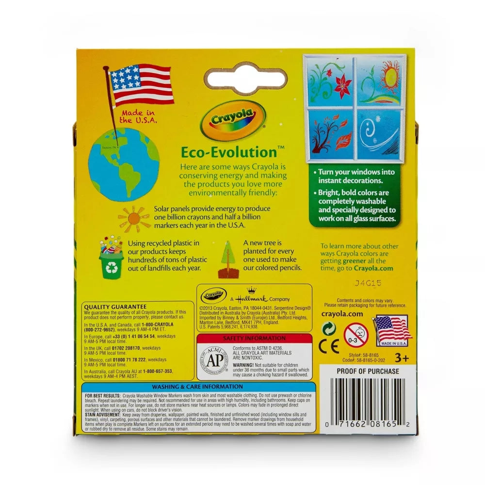 CRAYOLA LLC Crayola Washable Window Markers Unisex, 3+ Years, Pack of 8 - Image 3