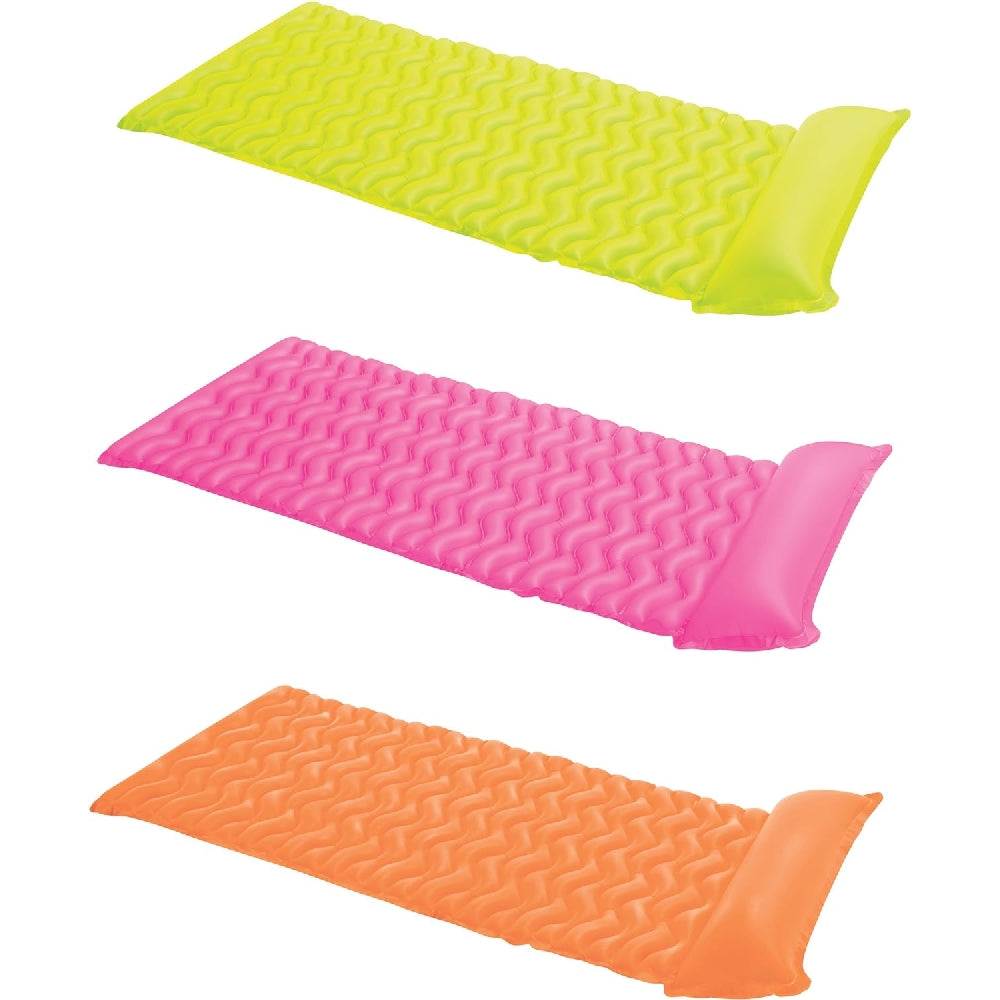 INTEX Tote-N-Float Wave Mats (3-Pack) – Assorted Brightly Colored Inflatable Pool Mattresses with Pillows