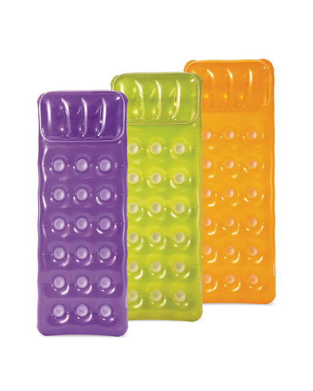 INTEX 18-Pocket Fashion Mat Float – High-Visibility Colorful Inflatable Mattress with Built-in Pillow (13+)