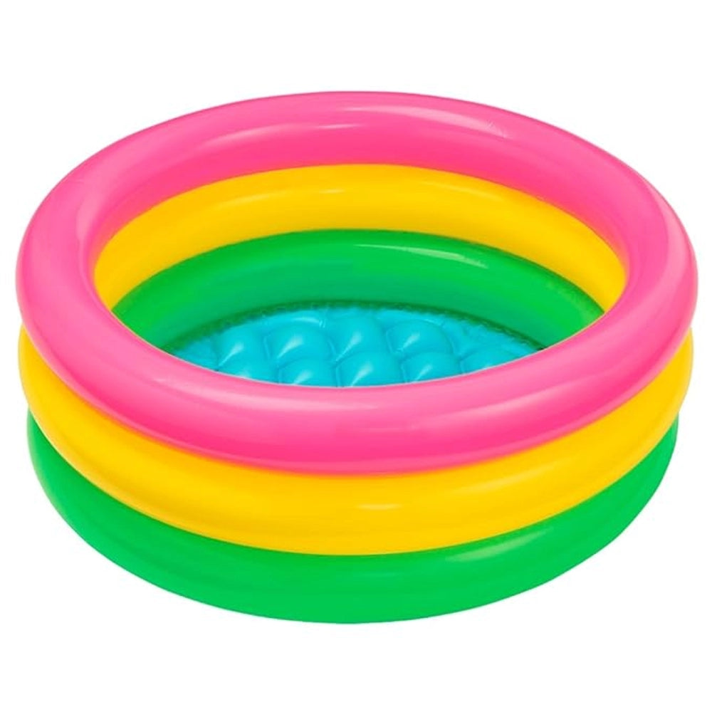 INTEX Sunset Glow Baby Pool – 3-Ring Rainbow Inflatable Splash Pool with Soft Padded Safety Floor - Image 2