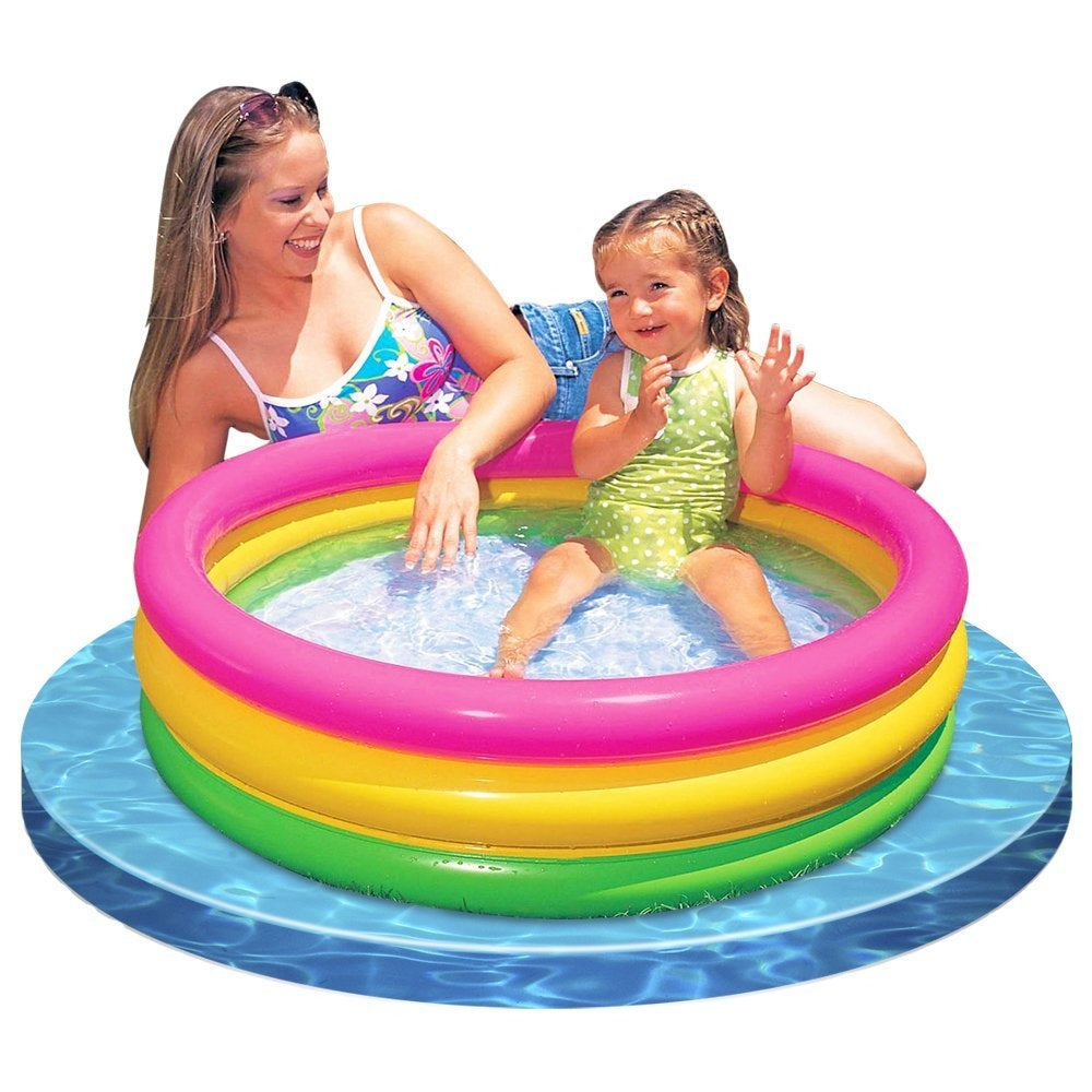 INTEX Sunset Glow Baby Pool – 3-Ring Rainbow Inflatable Splash Pool with Soft Padded Safety Floor - Image 3