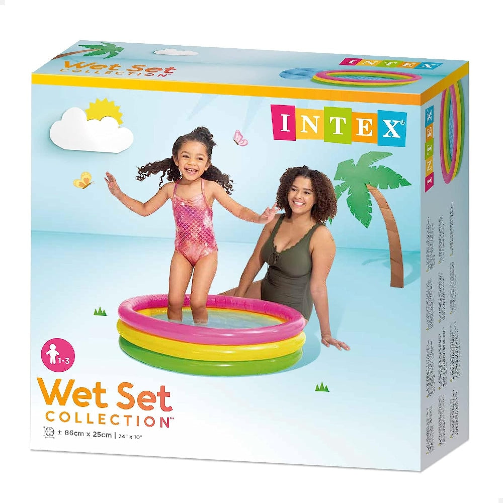 INTEX Sunset Glow Baby Pool – 3-Ring Rainbow Inflatable Splash Pool with Soft Padded Safety Floor - Image 4