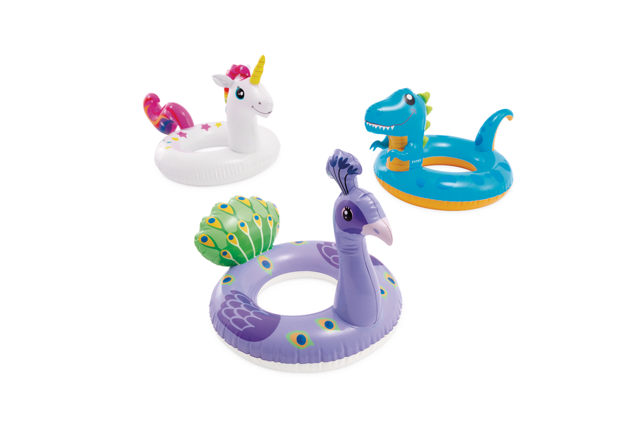 INTEX Big Animal Ring Float Assortment – 3D Character Inflatable Tubes for Imaginative Pool Play
