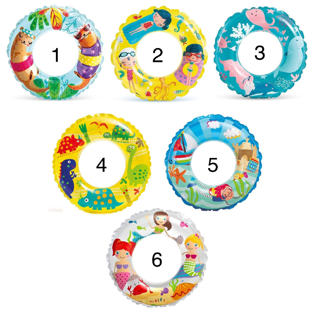 INTEX Transparent Swim Ring Float – Clear Inflatable Pool Tube with High-Contrast Geometric Designs