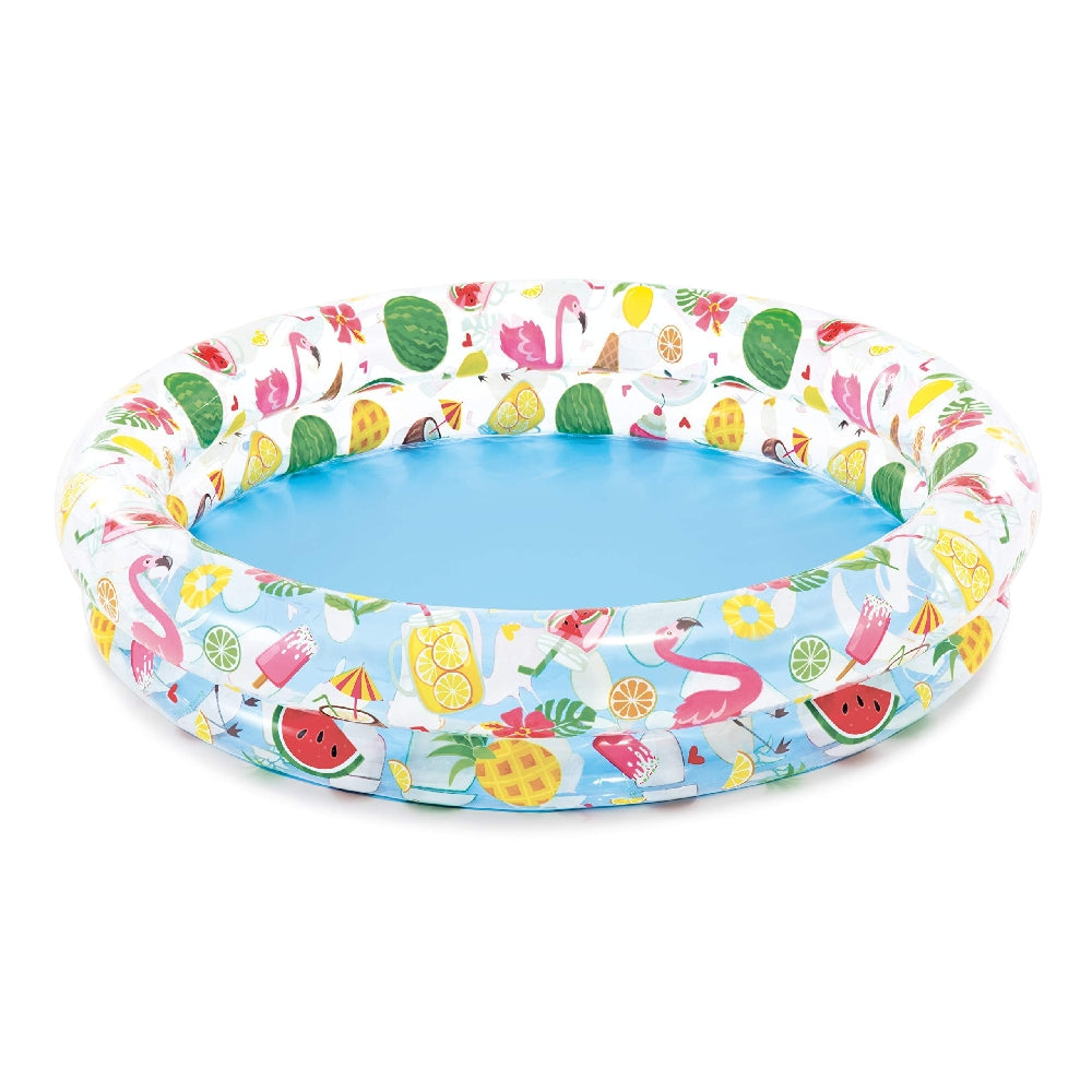 INTEX 2-Ring Fruity Kiddie Pool – Compact Watermelon/Pineapple Graphic Wading Pool for Supervised Play