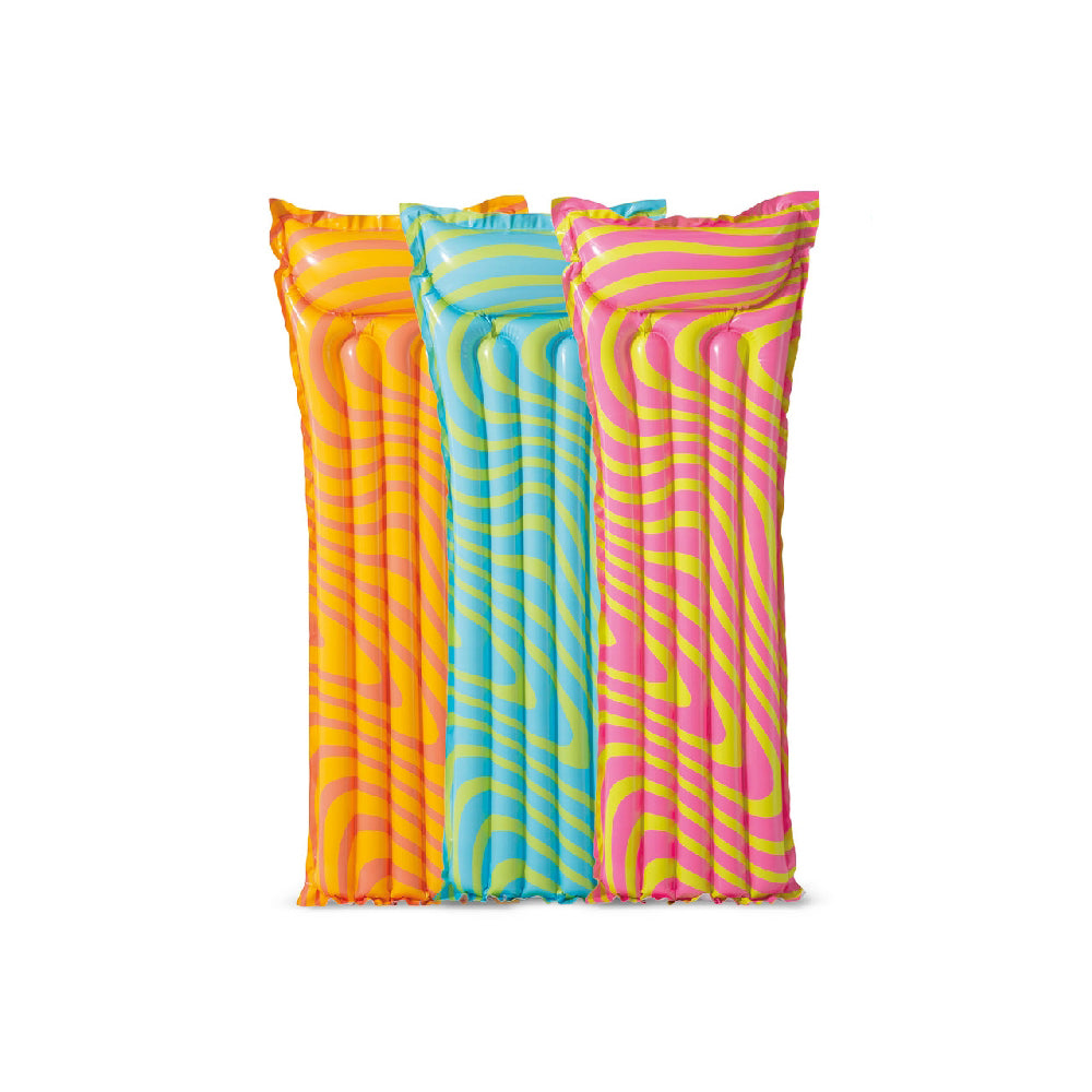 INTEX Razzle Dazzle Wave Mats (3-Pack) – Vibrant Neon Inflatable Pool Mattresses with Built-in Pillows