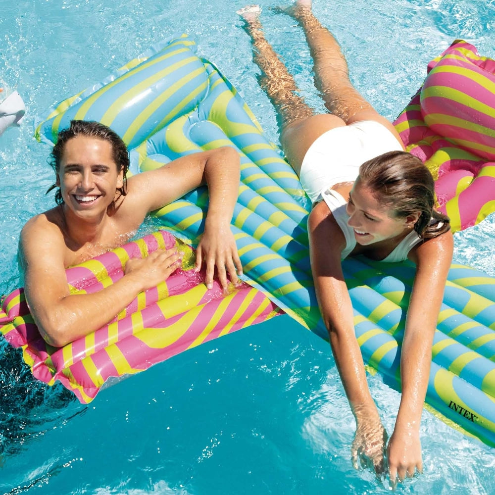 INTEX Razzle Dazzle Wave Mats (3-Pack) – Vibrant Neon Inflatable Pool Mattresses with Built-in Pillows - Image 5