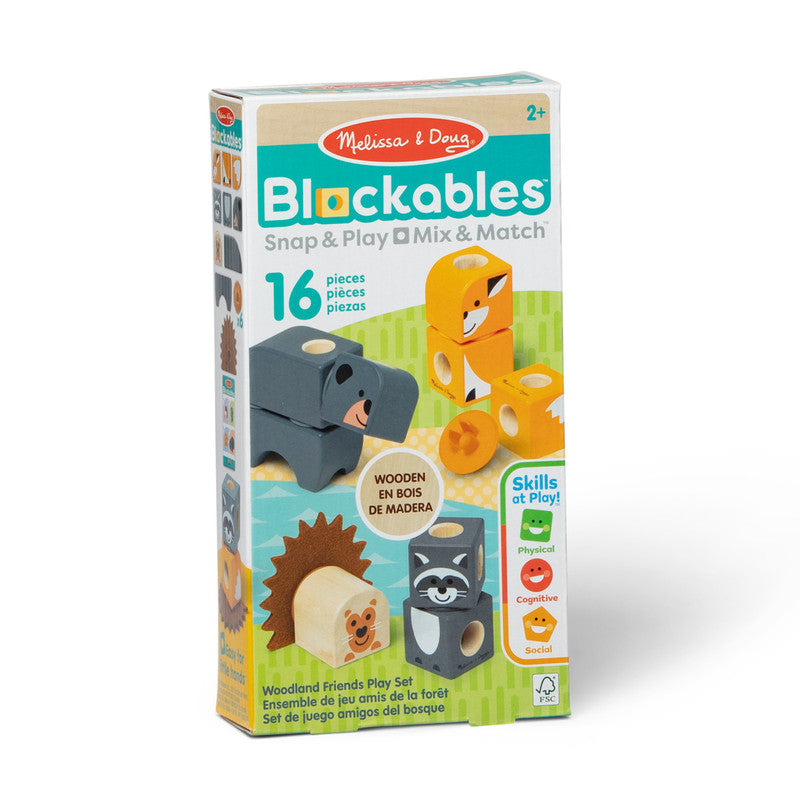 SMD _MELISSA & DOUG _SPIN MASTER Melissa & Doug Blockables Woodland Friends Snap And Play, Mix And Match Connectable Wooden Building Blocks Play Set Toy for Preschool Boys And Girls (16 Pcs)