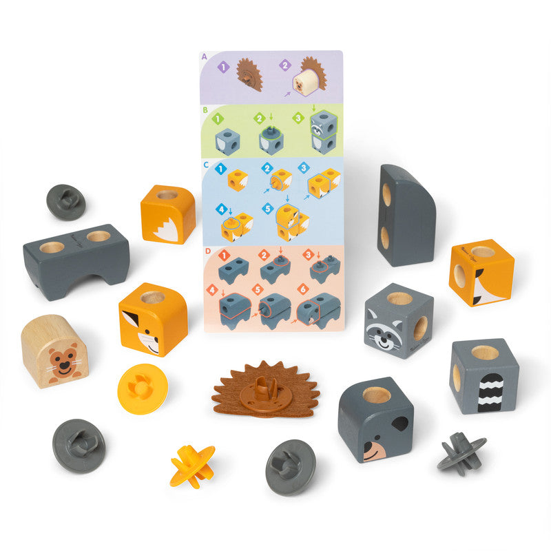 SMD _MELISSA & DOUG _SPIN MASTER Melissa & Doug Blockables Woodland Friends Snap And Play, Mix And Match Connectable Wooden Building Blocks Play Set Toy for Preschool Boys And Girls (16 Pcs) - Image 2