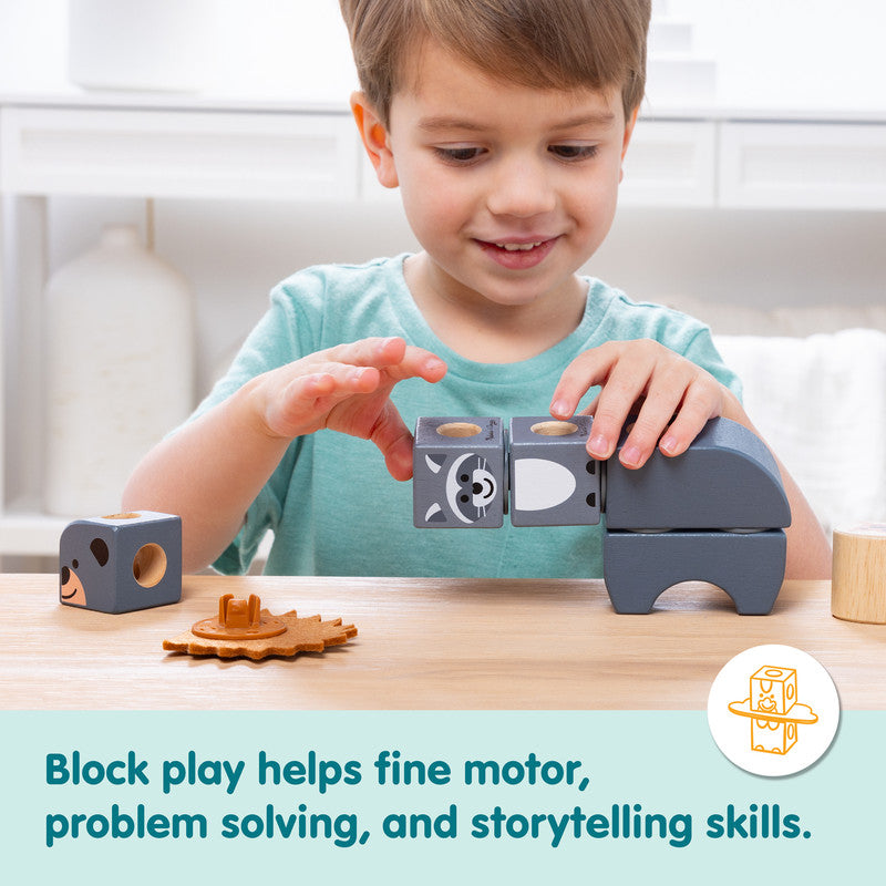SMD _MELISSA & DOUG _SPIN MASTER Melissa & Doug Blockables Woodland Friends Snap And Play, Mix And Match Connectable Wooden Building Blocks Play Set Toy for Preschool Boys And Girls (16 Pcs) - Image 3