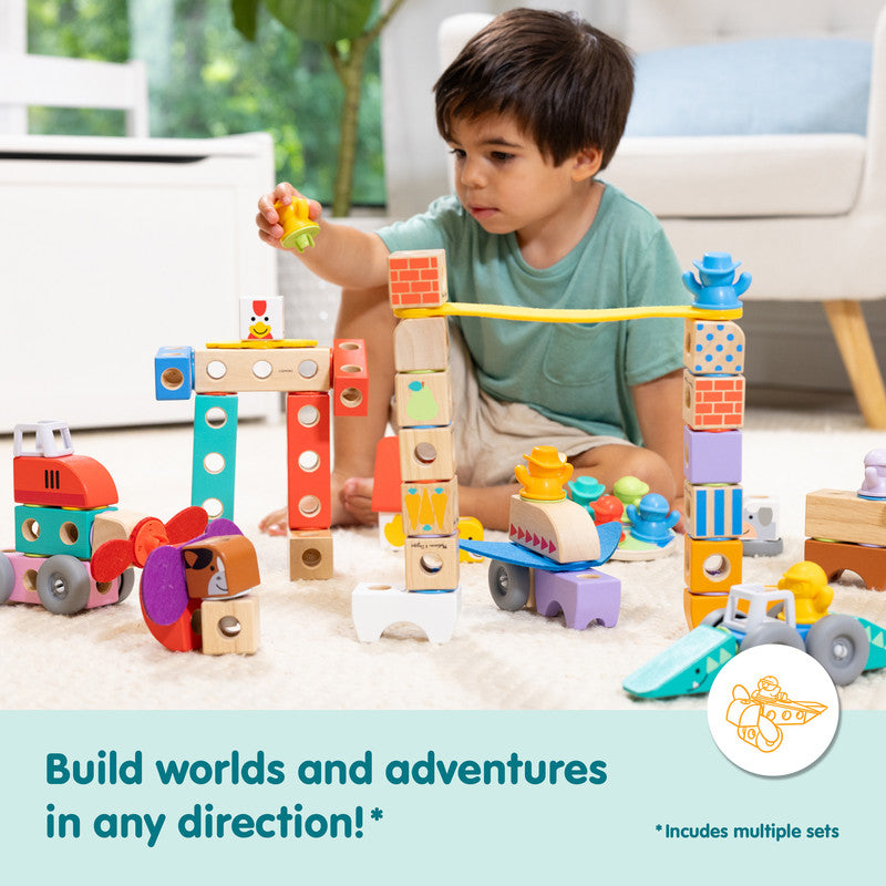 SMD _MELISSA & DOUG _SPIN MASTER Melissa & Doug Blockables Woodland Friends Snap And Play, Mix And Match Connectable Wooden Building Blocks Play Set Toy for Preschool Boys And Girls (16 Pcs) - Image 4