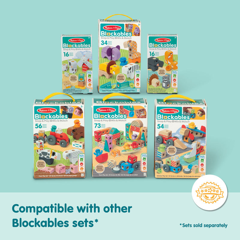 SMD _MELISSA & DOUG _SPIN MASTER Melissa & Doug Blockables Farm Friends Snap And Play, Mix And Match Connectable Wooden Building Blocks Play Set Toy for Preschool Boys And Girls (16 Pcs) - FSC Certified - Image 6