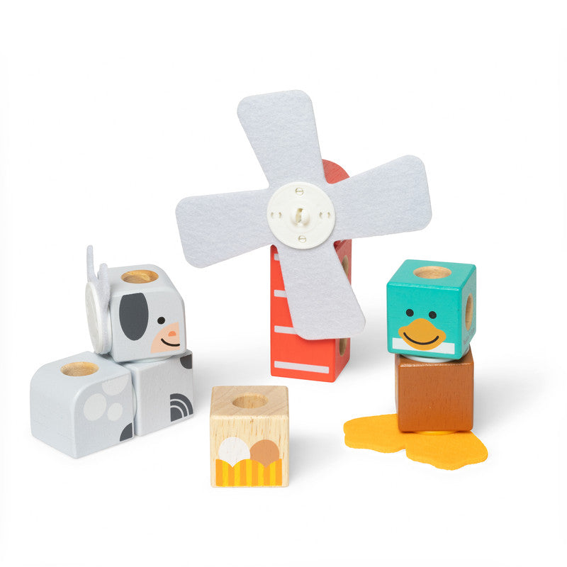 SMD _MELISSA & DOUG _SPIN MASTER Melissa & Doug Blockables Farm Friends Snap And Play, Mix And Match Connectable Wooden Building Blocks Play Set Toy for Preschool Boys And Girls (16 Pcs) - FSC Certified - Image 2