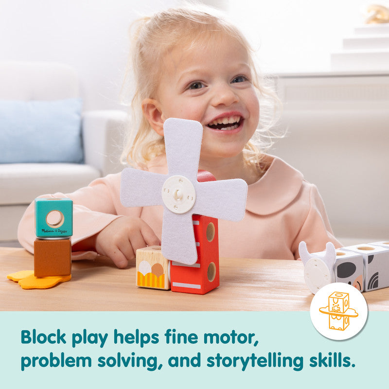 SMD _MELISSA & DOUG _SPIN MASTER Melissa & Doug Blockables Farm Friends Snap And Play, Mix And Match Connectable Wooden Building Blocks Play Set Toy for Preschool Boys And Girls (16 Pcs) - FSC Certified - Image 4