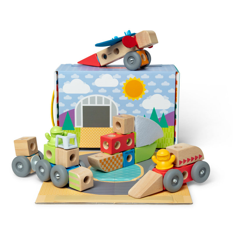 SMD _MELISSA & DOUG _SPIN MASTER Melissa & Doug Blockables Vehicles Snap And Play, Mix And Match Connectable Wooden Building Blocks Play Set Toy for Preschool Boys And Girls (54 Pcs) - FSC Certified - Image 2
